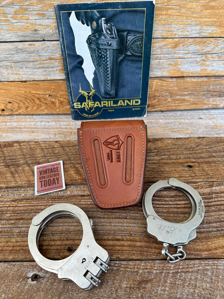 Vintage Safariland Brown Basketweave 190V Chain / Hinge Handcuff Duty Cuff Case