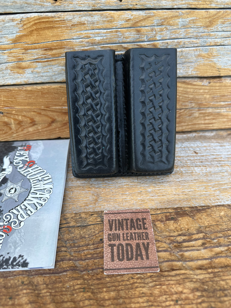 Vintage Tex Shoemaker Black Basket Open Top Double Magazine Carrier w 1 3/4 Clip
