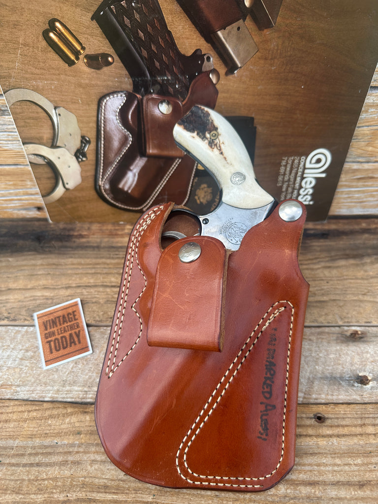 Vintage Lou Alessi Brown Leather IWB Holster For a 4" S&W K Frame Mod 9 12 15 10