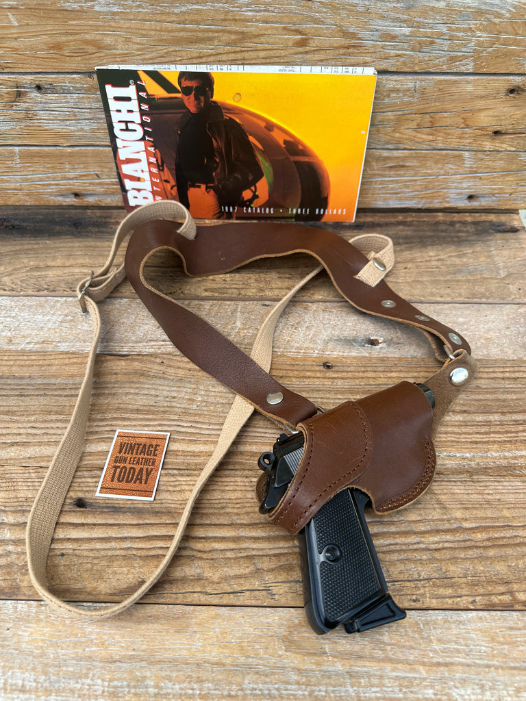 Vintage Bianchi 210 Brown Leather Shoulder Holster For .25 Auto Medium Auto