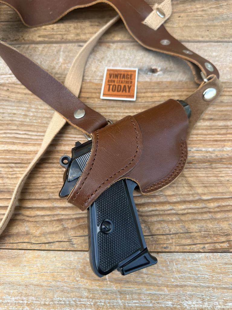 Vintage Bianchi 210 Brown Leather Shoulder Holster For .25 Auto Medium Auto