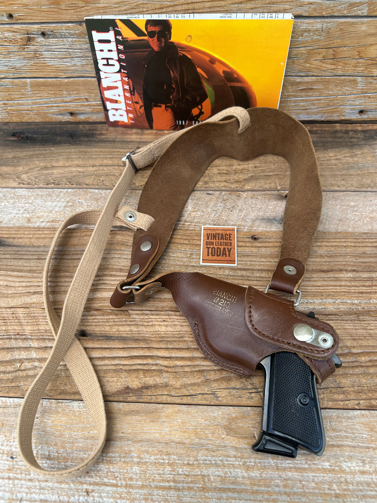 Vintage Bianchi 210 Brown Leather Shoulder Holster For .25 Auto Medium Auto