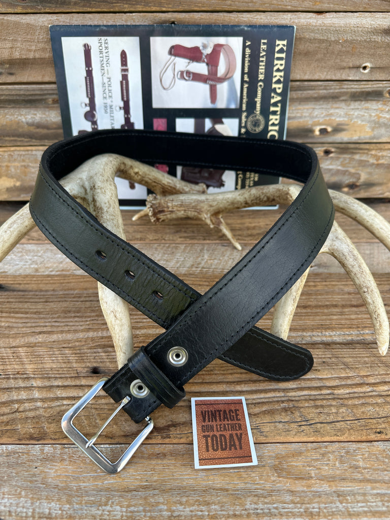 Kirkpatrick Black Leather Suede Lined Tapered Gun Belt 1.5" Sz 36 32.5" to 36.5"