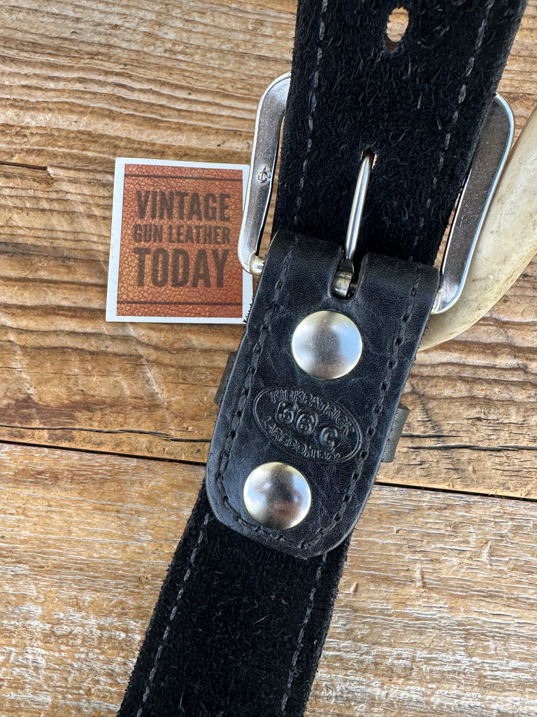 Kirkpatrick Black Leather Suede Lined Tapered Gun Belt 1.5" Sz 36 32.5" to 36.5"