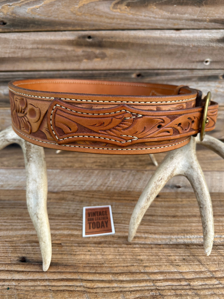Tex Shoemaker Border Patrol Style Brown Floral Carved Leather Holster Gun Belt