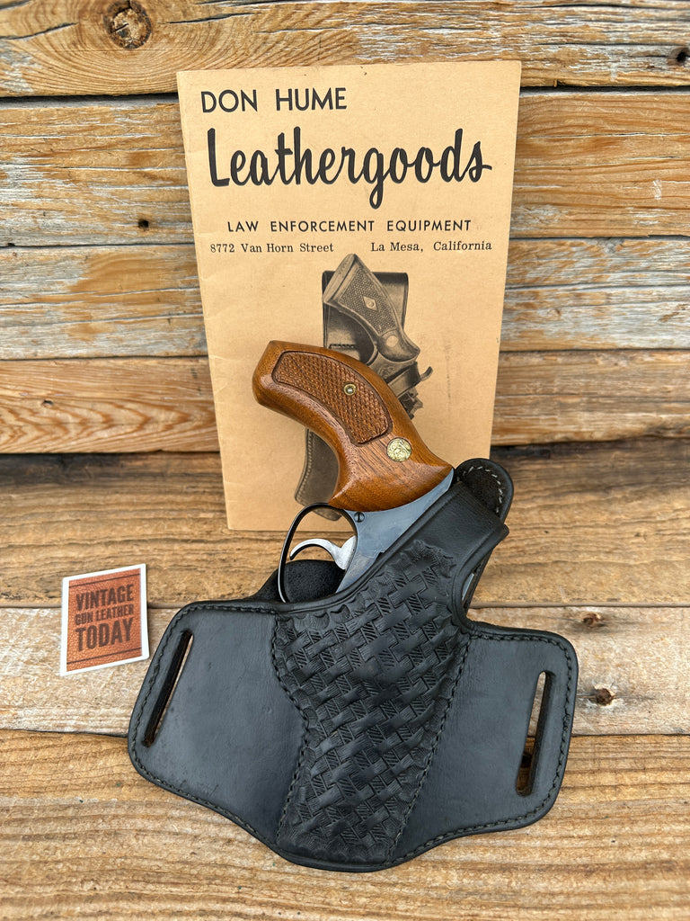 Vintage Don Hume H721 Black Basket Stamped Leather OWB Holster for S&W J Charter