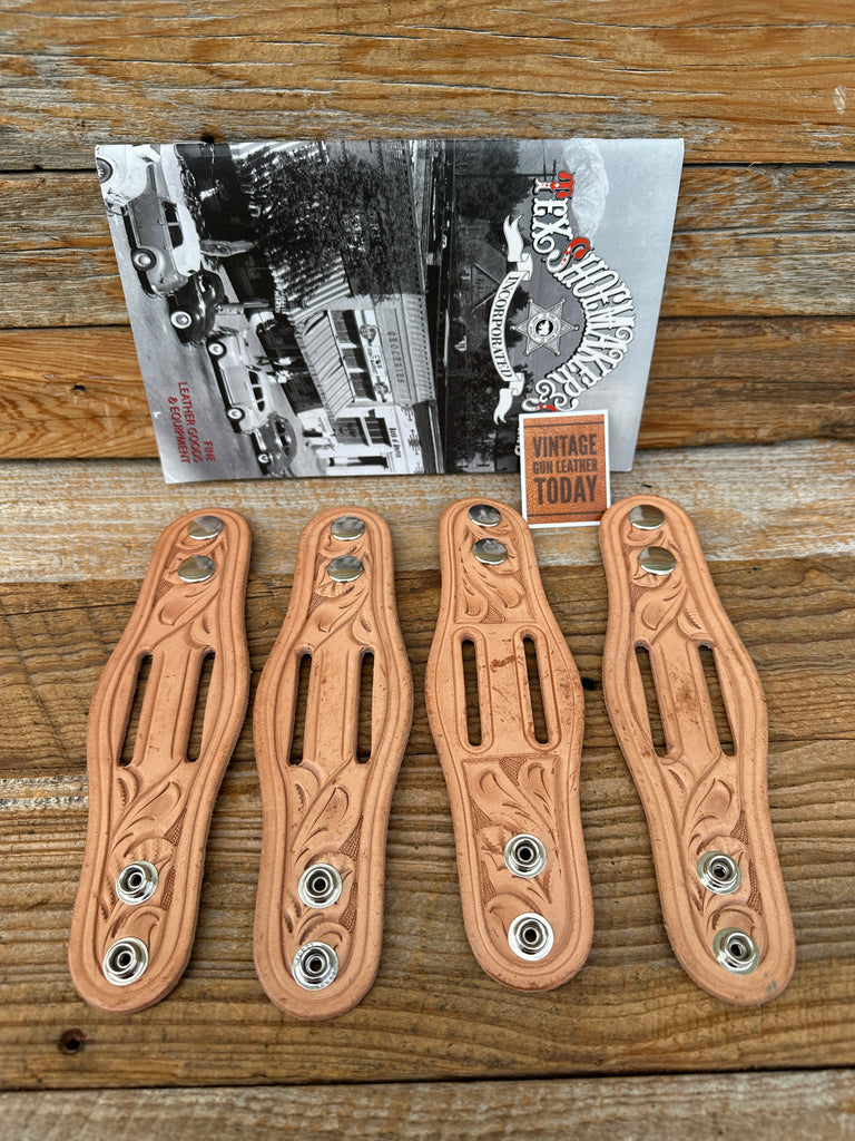 Tex Shoemaker Hand Floral Carved Belt Keeper set With Slot Under belt 2.25" 3.75