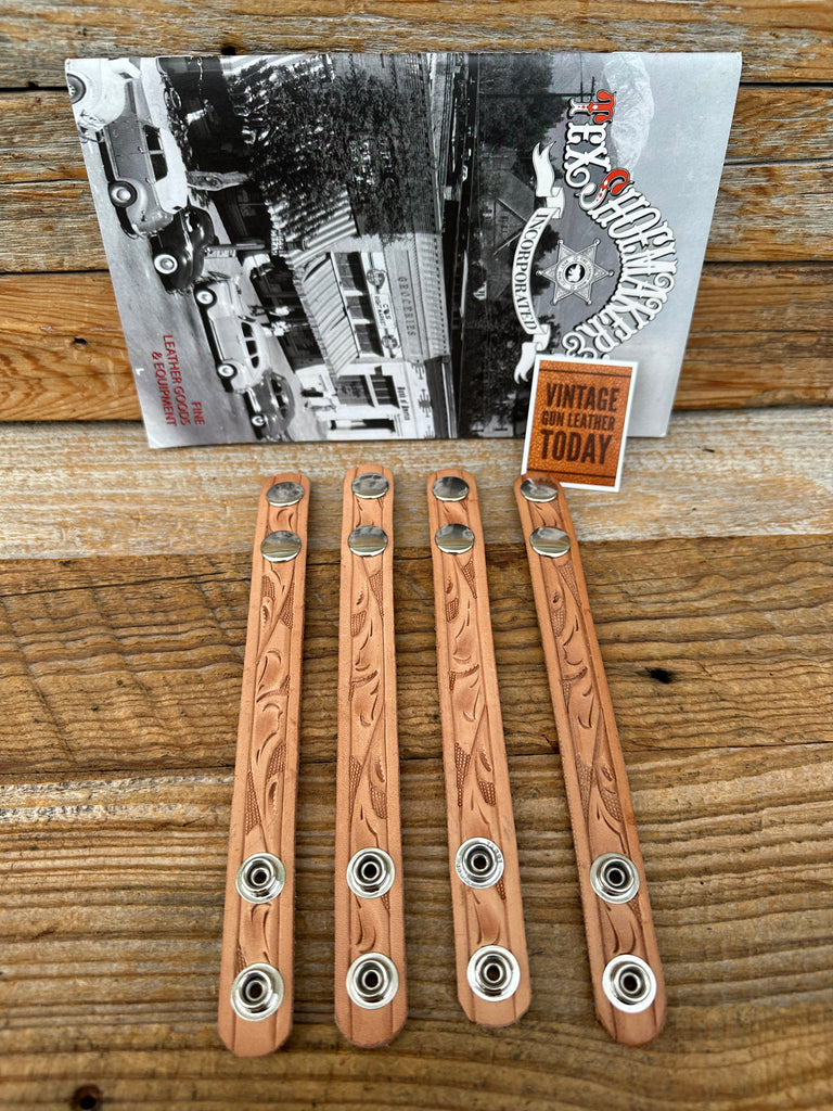 Tex Shoemaker Hand Floral Carved Belt Keepers SET for 2.25" Belt 3/4 Wide Nickel