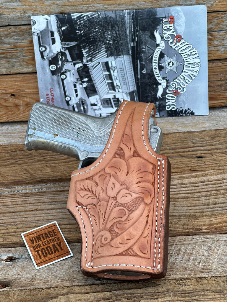 Tex Shoemaker Brown Leather Floral Carved Lined OWB Holster For S&W 4006 Right