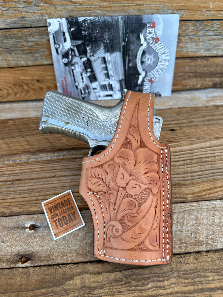 Tex Shoemaker Brown Leather Floral Carved Lined OWB Holster For S&W 4006 Right