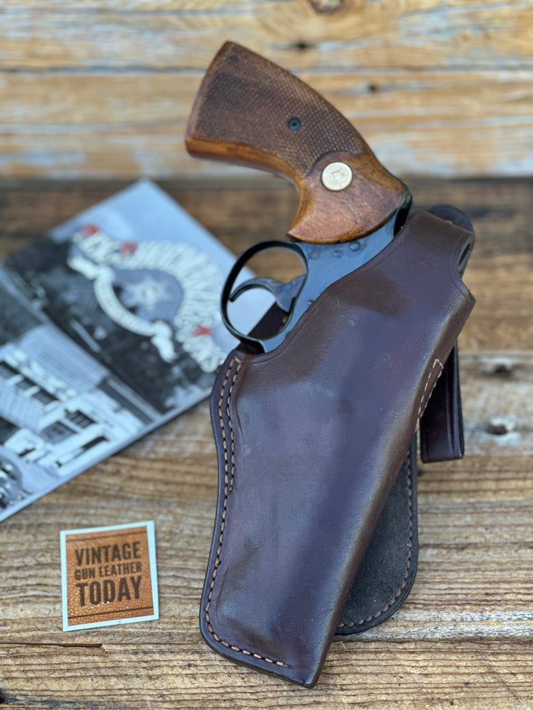 Vintage Tex Shoemaker Brown Leather Paddle Holster for Colt Python 4" Right