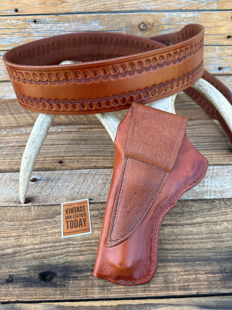 Simply Rugged Stamped Brown Leather Gun Belt w/ Holster For Ruger Vaquero 3.75"