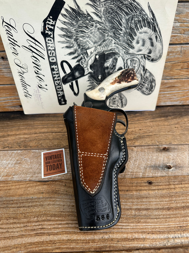 Vintage Alfonsos Plain Black Leather Lined OWB Holster For S&W L 586 686