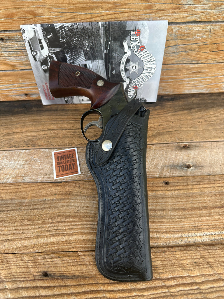 Vintage Tex Shoemaker Co. Black Basket Leather Holster FOR S&W 6" K frame 15 12