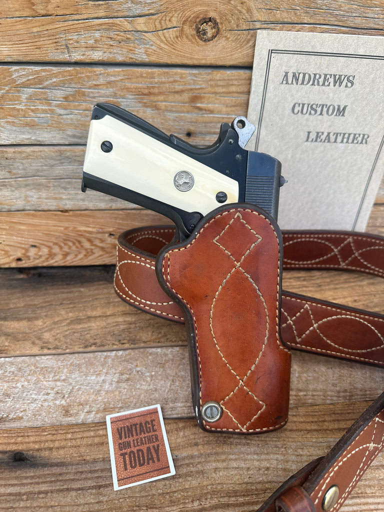 Vintage Andrews Brown Leather Fancy Stitched IPSC Holster Magazine Carrier Set
