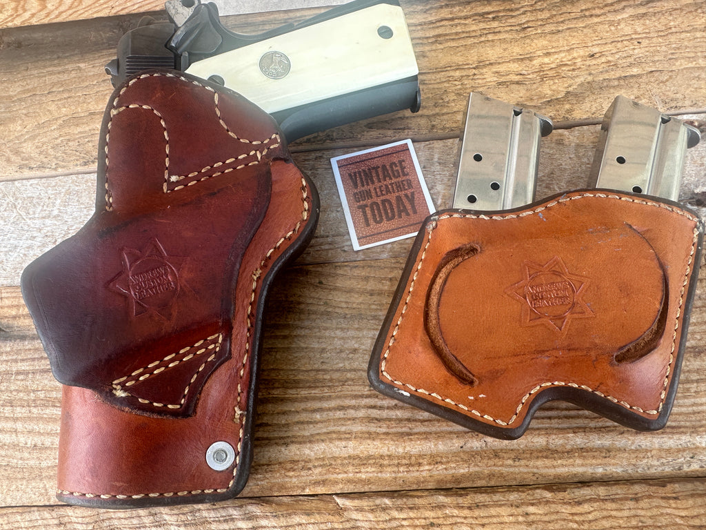 Vintage Andrews Brown Leather Fancy Stitched IPSC Holster Magazine Carrier Set