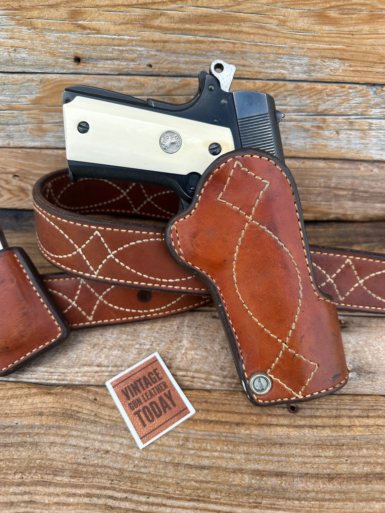 Vintage Andrews Brown Leather Fancy Stitched IPSC Holster Magazine Carrier Set