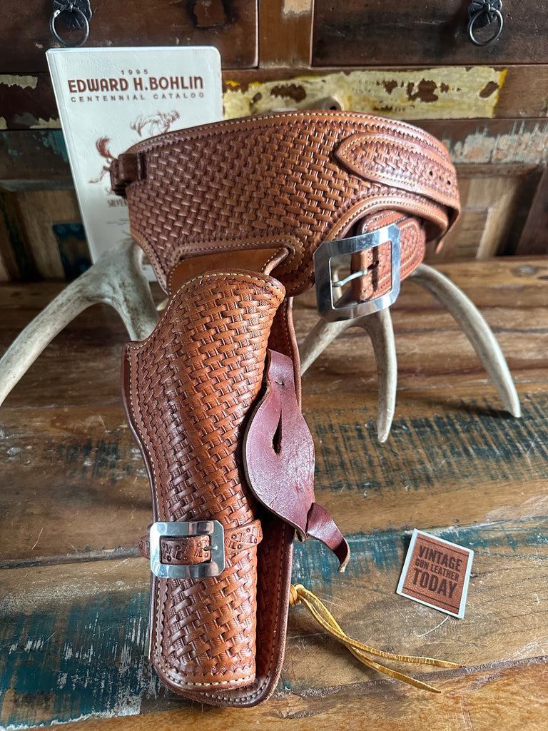 Ed Bohlin Basket Stamped Leather Western Gun Belt For Ruger Blackhawk Vaquero 6"