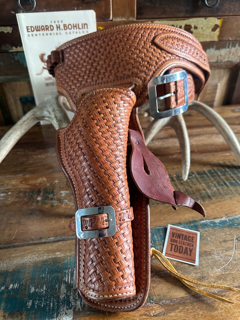 Ed Bohlin Basket Stamped Leather Western Gun Belt For Ruger Blackhawk Vaquero 6"