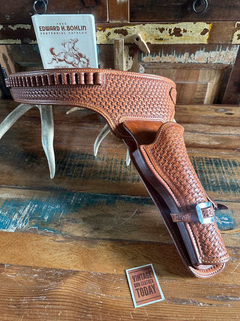 Ed Bohlin Basket Stamped Leather Western Gun Belt For Ruger Blackhawk Vaquero 6"