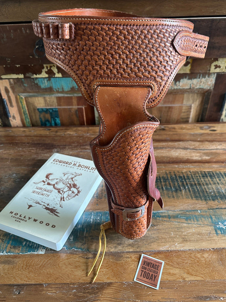 Ed Bohlin Basket Stamped Leather Western Gun Belt For Ruger Blackhawk Vaquero 6"
