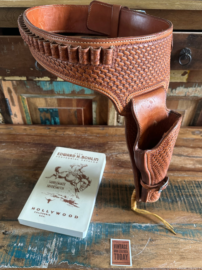 Ed Bohlin Basket Stamped Leather Western Gun Belt For Ruger Blackhawk Vaquero 6"