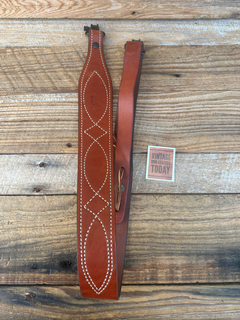Vintage Brown Leather Nined Fancy Stitched Adjustable Cobra Type Rifle Sling