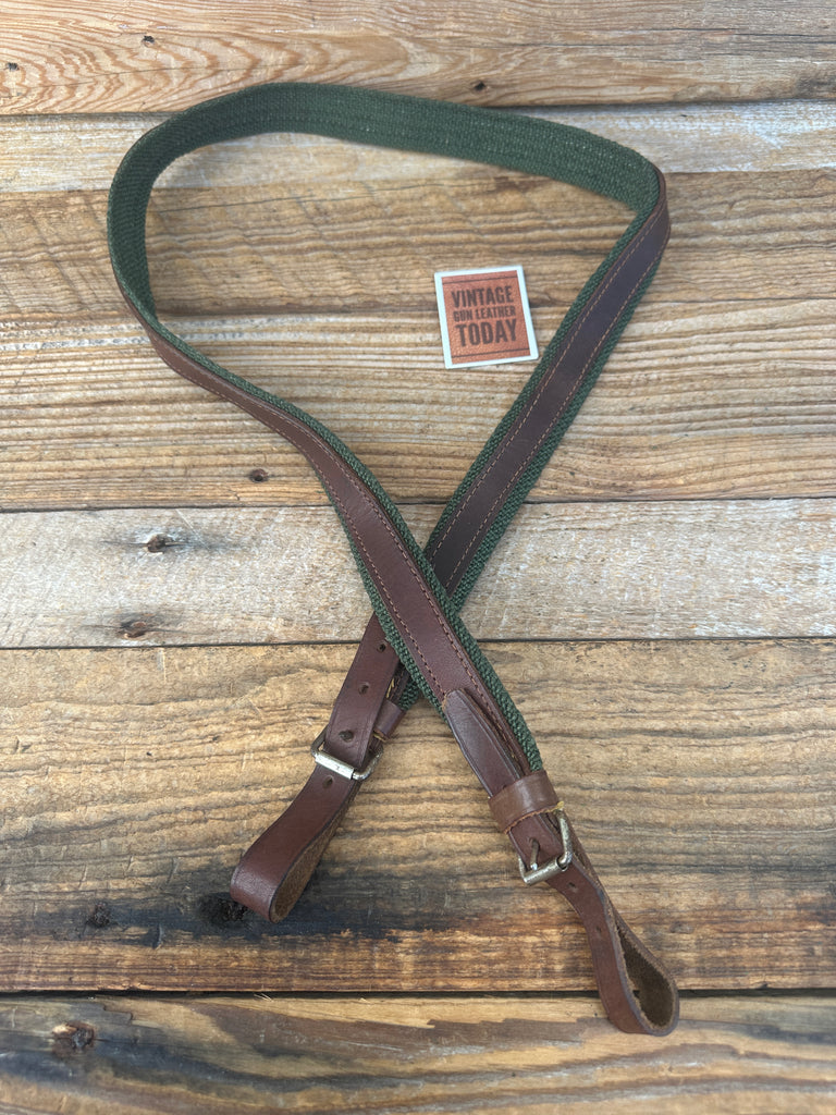 Vintage Green Canvas / Leather Adjustable 1" wide Rifle Sling