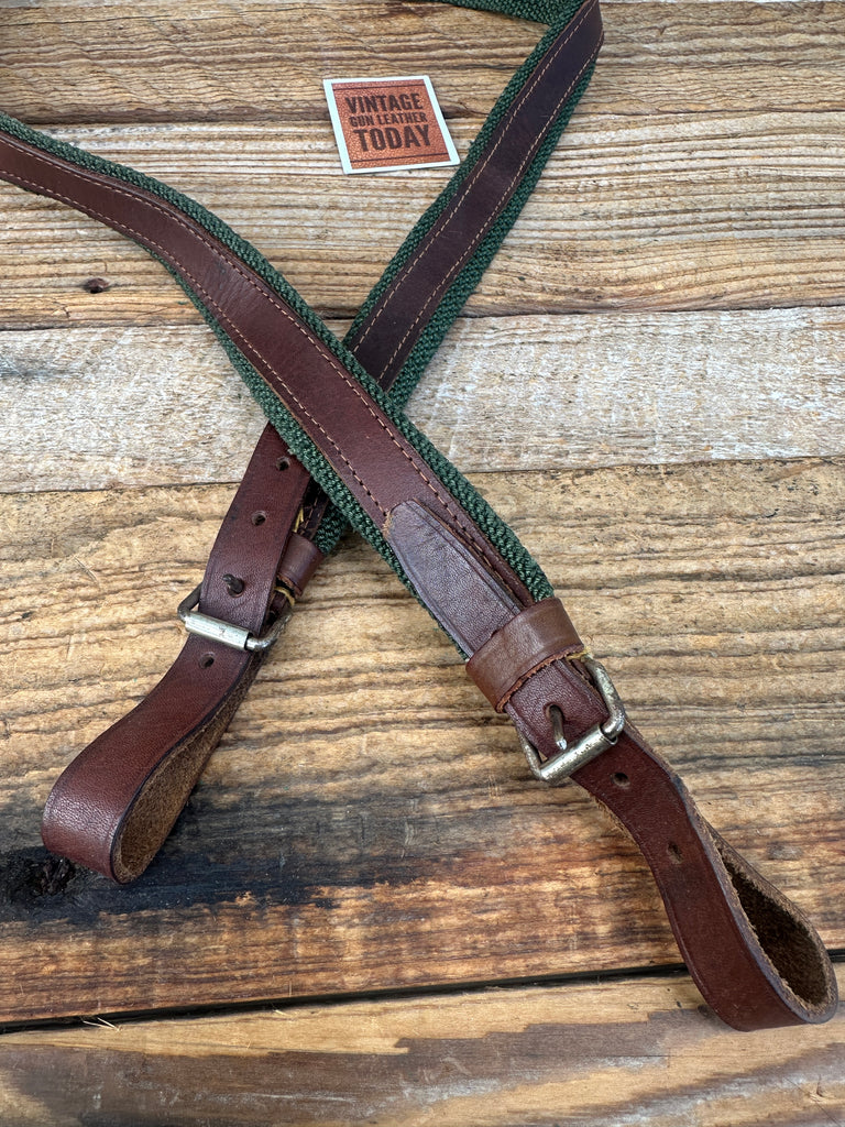 Vintage Green Canvas / Leather Adjustable 1" wide Rifle Sling