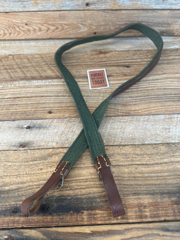 Vintage Green Canvas / Leather Adjustable 1" wide Rifle Sling