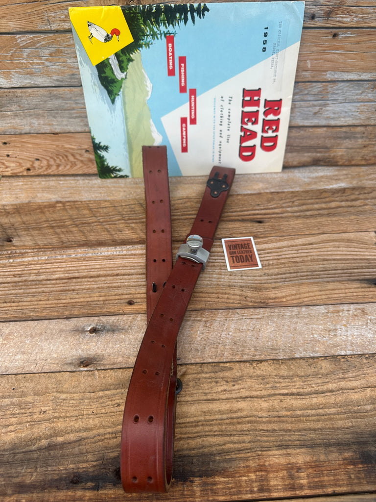 Vintage Red Head Brown Leather Military Style Rifle Sling w/ Al Freeland Keeper