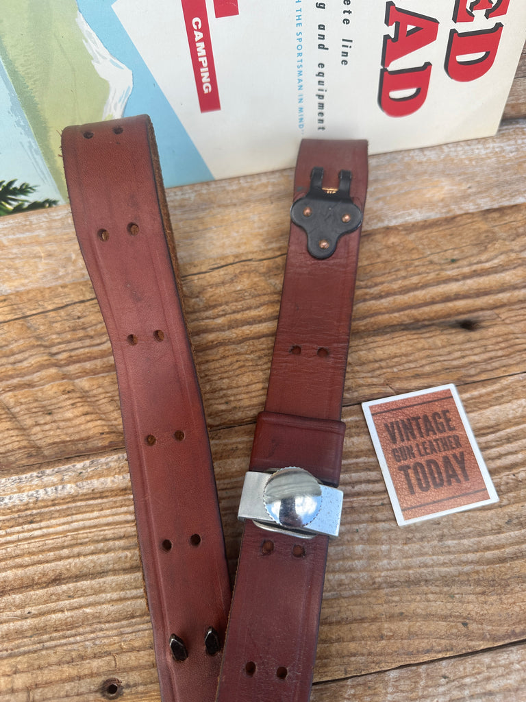 Vintage Red Head Brown Leather Military Style Rifle Sling w/ Al Freeland Keeper