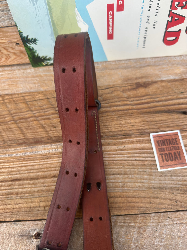 Vintage Red Head Brown Leather Military Style Rifle Sling w/ Al Freeland Keeper