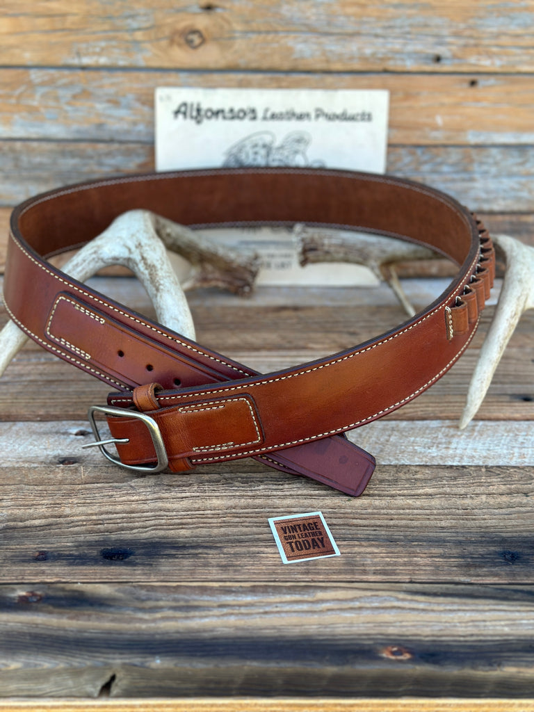 Vintage Alfonsos Brown Leather Western Cartridge Gun Belt .38 Size 44