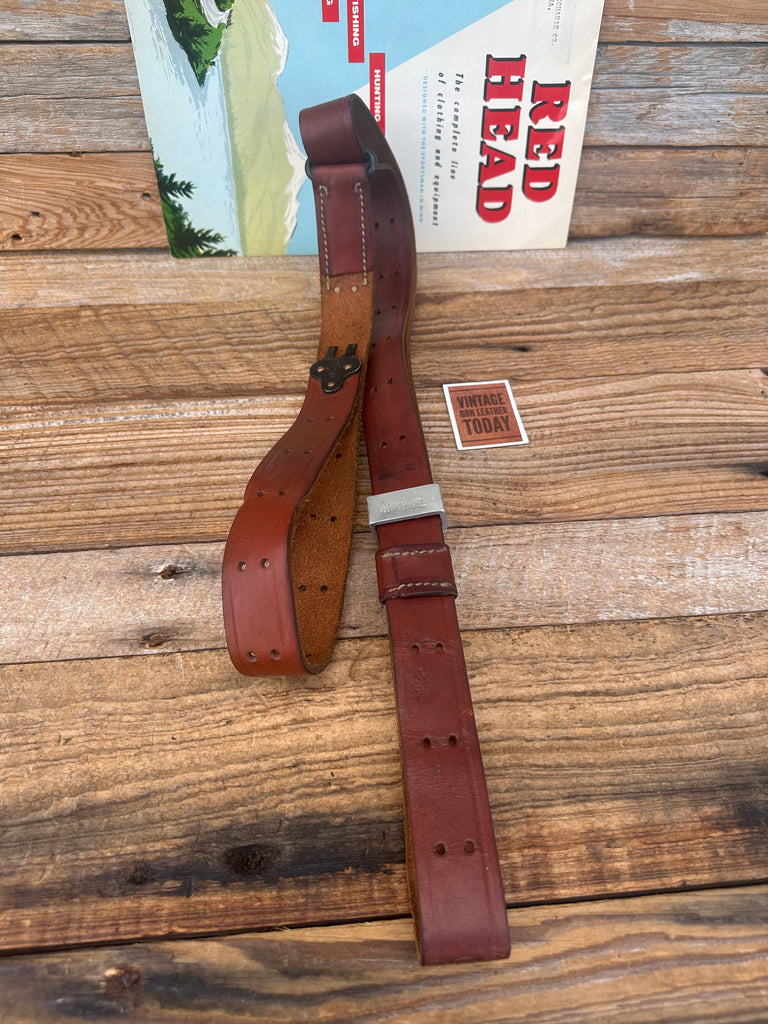 Vintage Red Head Brown Leather Military Style Rifle Sling w/ Al Freeland Keeper