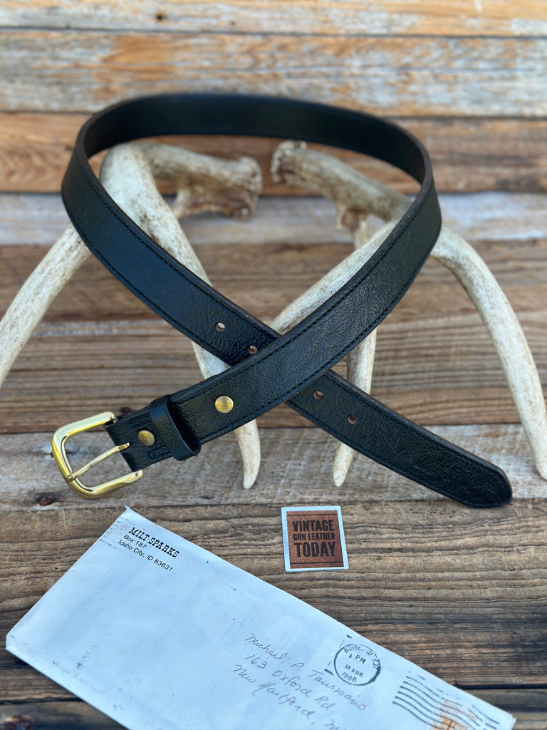 Milt Sparks Boise Idaho Black Leather 1 1/4" Lined Gun Belt W/ Brass Size 36