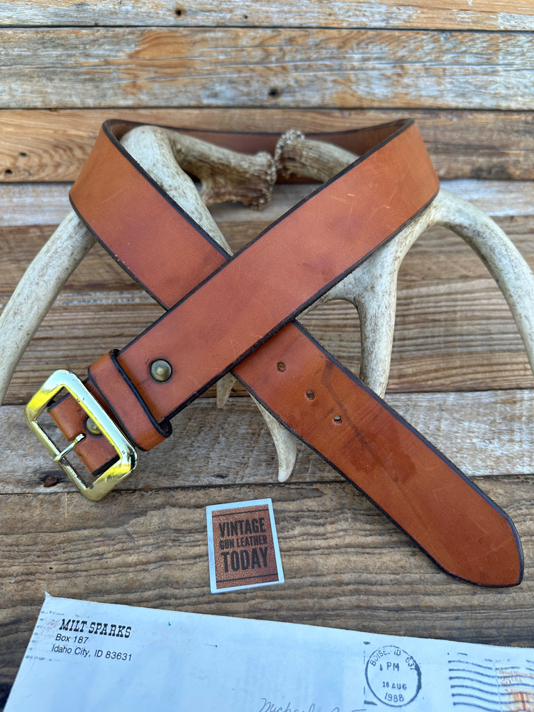 Milt Sparks Idaho City Brown Leather 1 5/8" Lined Gun Belt W/ Brass 34" to 37.5