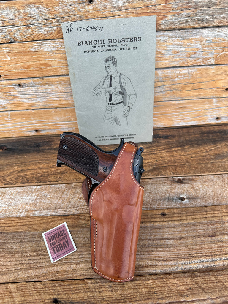 Vintage Bianchi Cyclone Brown Leather Lined Holster For S&W 9mm Auto 39 59