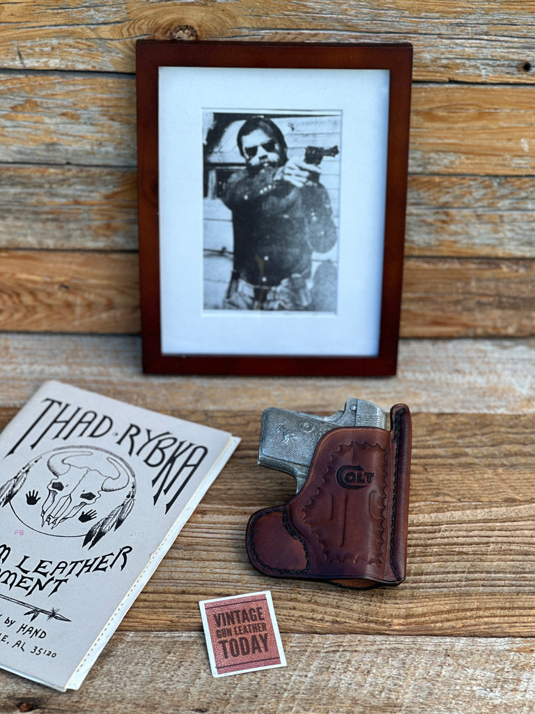 Vintage THAD RYBKA 1988 Brown Leather Colt Stamped Pocket Holster for Colt 1908