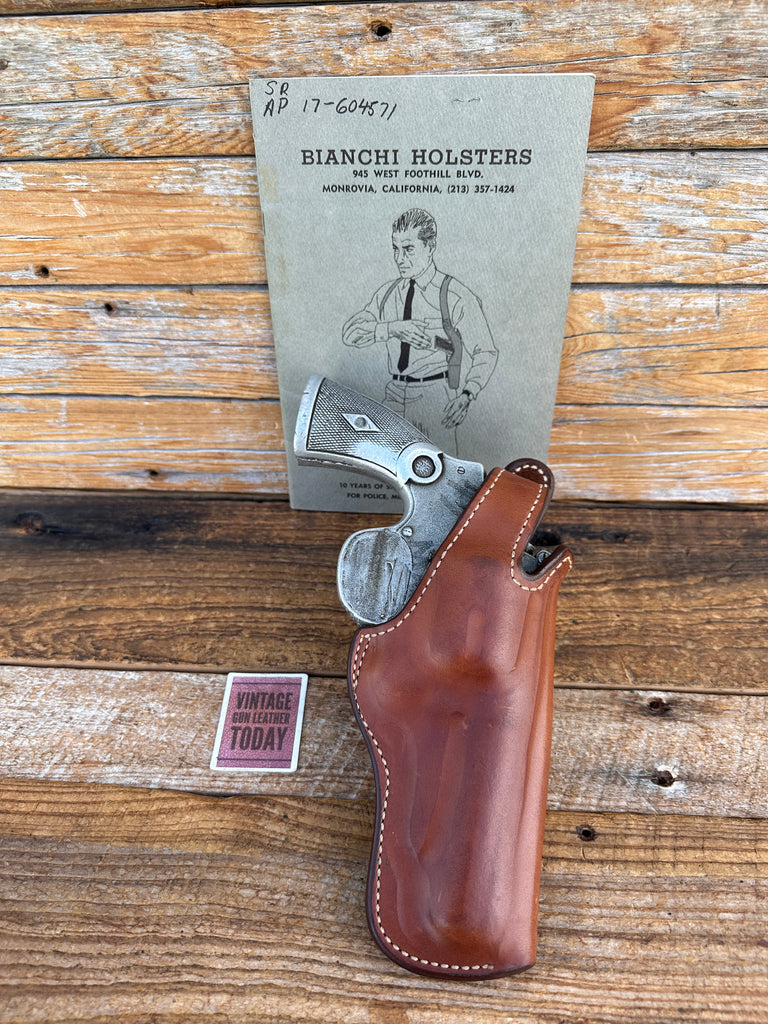 Vintage Bianchi 5BHL Brown Leather Lined OWB Holster For S&W N Frame Revolver 4