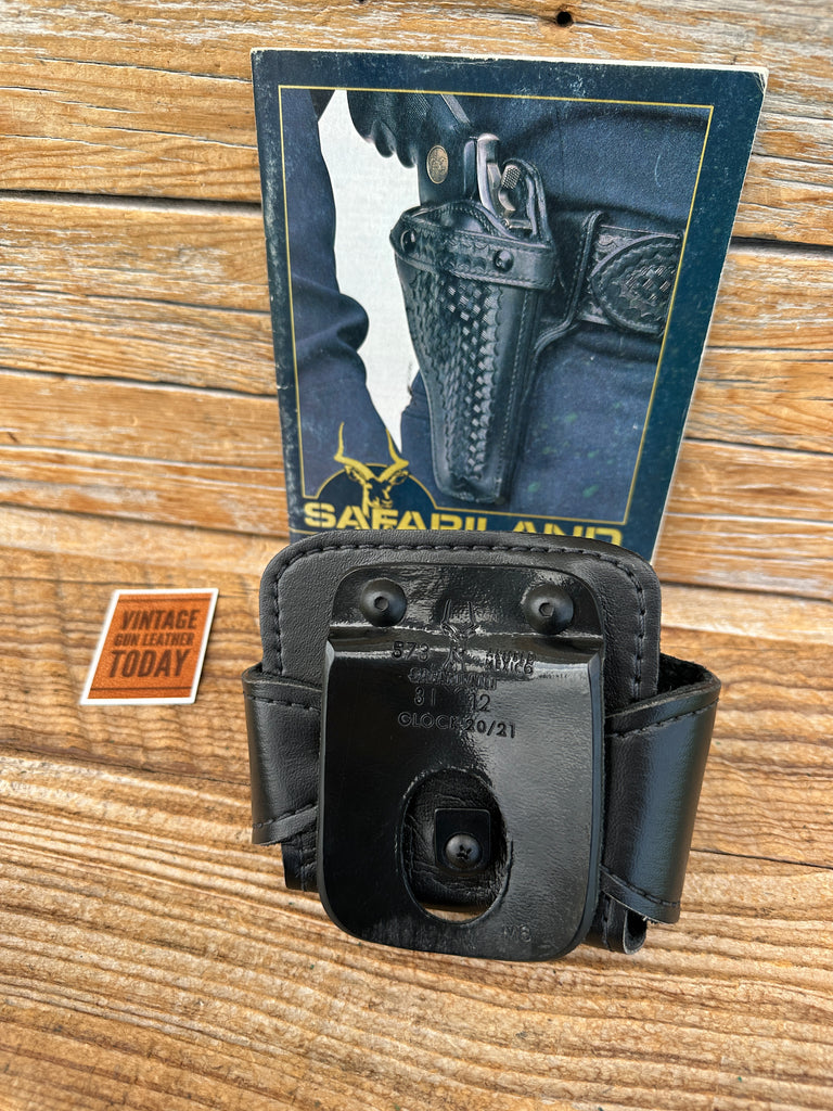Vintage Safariland Black Leather Paddle Lined Cuff Magazine Carrier For G20 G21