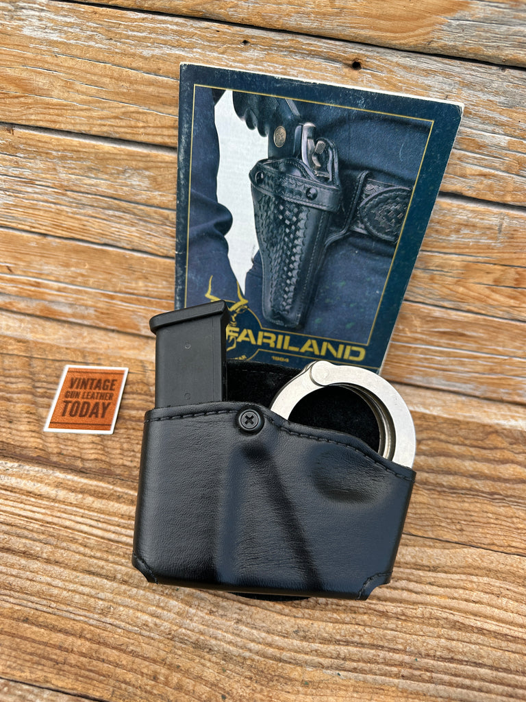 Vintage Safariland Black Leather Paddle Lined Cuff Magazine Carrier For G20 G21