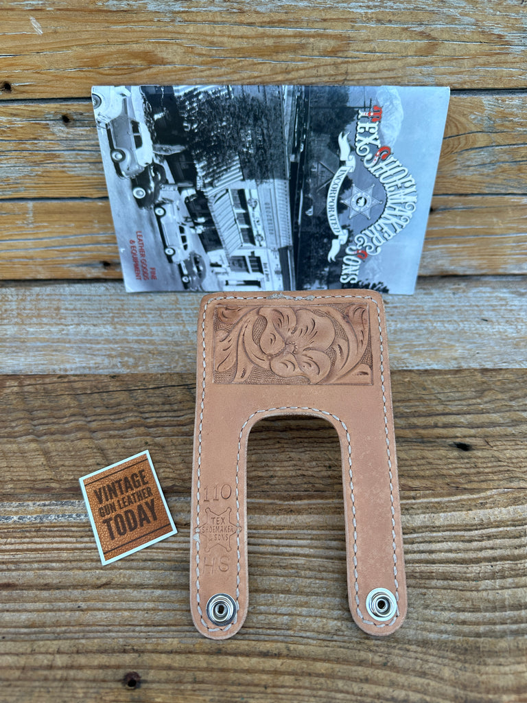 Vintage Tex Shoemaker Floral Carved Brown Leather Belt Keeper Strap White