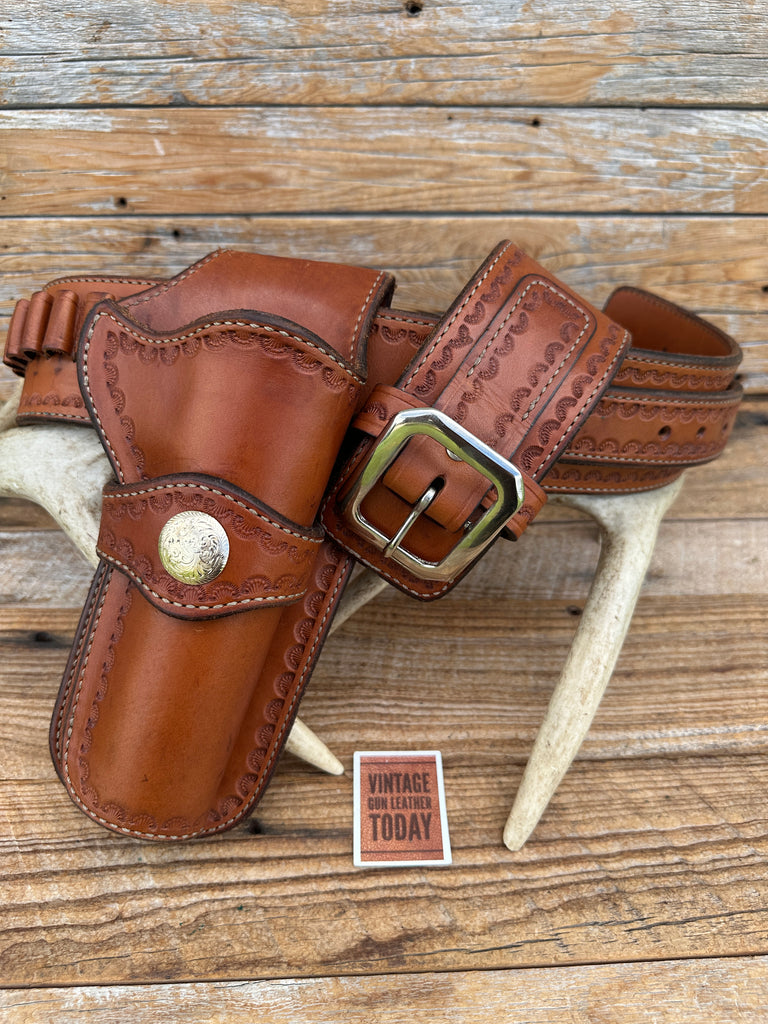 Brigade Western Gallatin Leather Stamped Gun Belt For Ruger Vaquero 5.5"