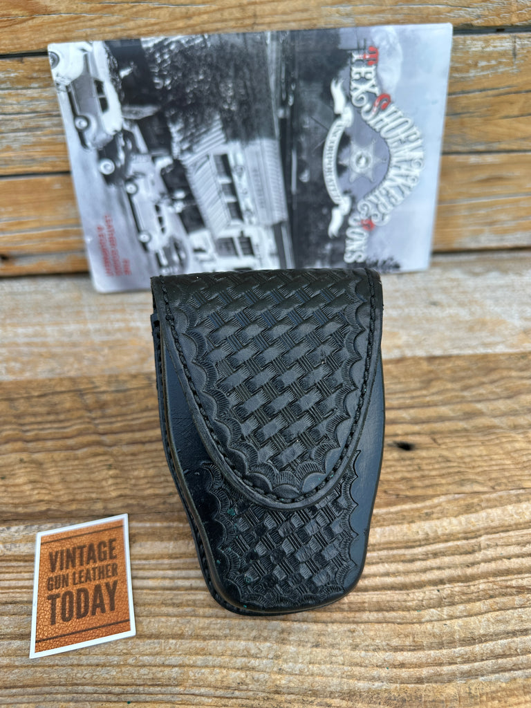 Tex Shoemaker 204 Black Basket Leather Hidden Snap Handcuff Case Chain or Hinge
