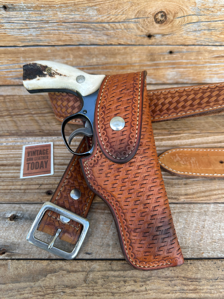 1976 Vintage Andy Anderson Basket Stamped Holster for S&W 4" Model 19 K Revolver