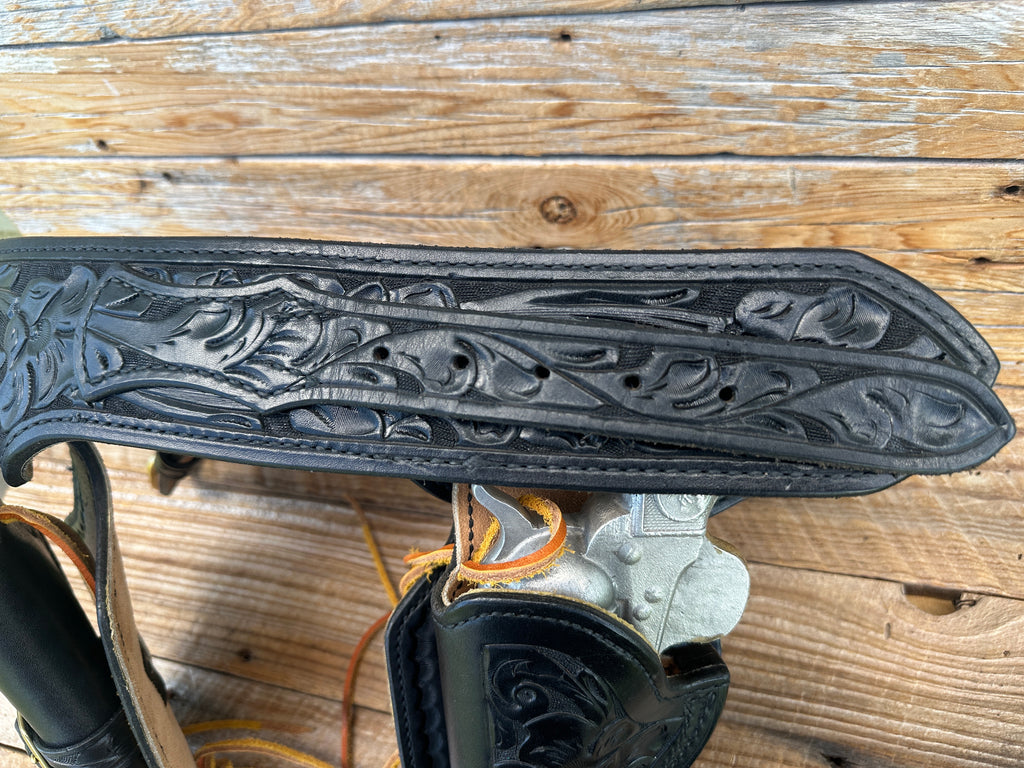 Vintage Tex Shoemaker Floral Carved Western Gunbelt Holsters For Vaquero 4 5/8