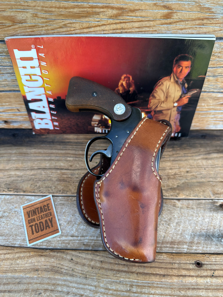 Vintage Bianchi 56L Brown Leather Suede Lined Paddle Holster For Colt Det Cobra