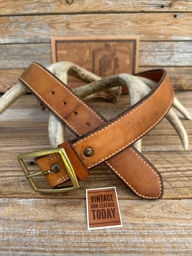 Vintage Milt Sparks Idaho City Brown Lined Leather 1 1/2" Gun Belt 35" to 39"