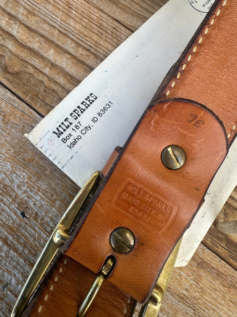 Vintage Milt Sparks Idaho City Brown Lined Leather 1 1/2" Gun Belt 35" to 39"